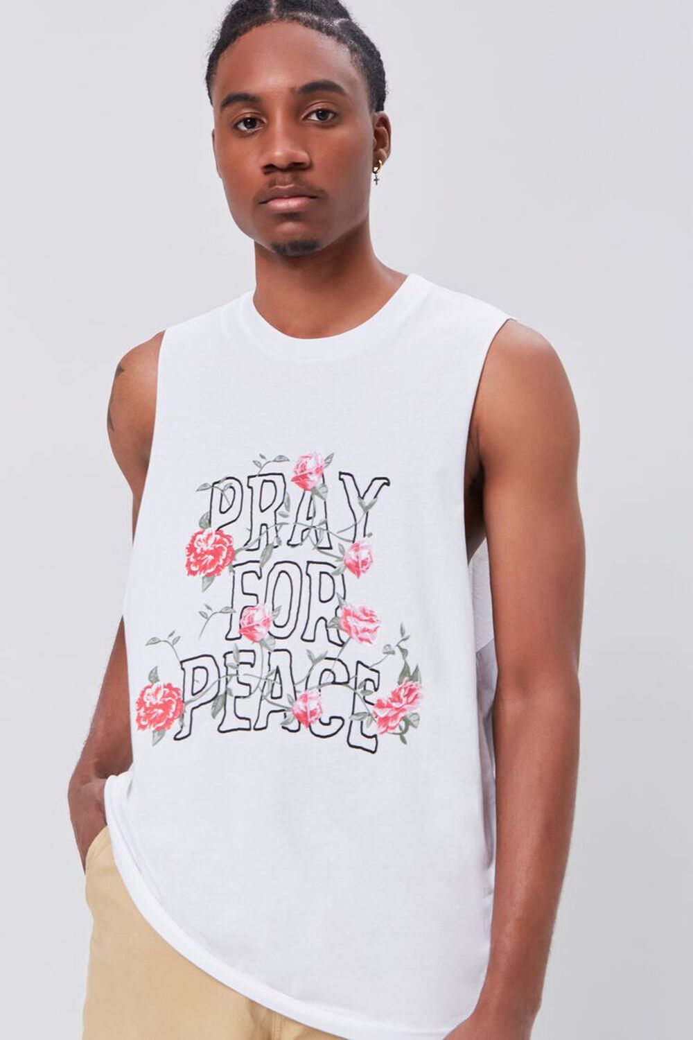 WHITE/MULTI Organically Grown Cotton Pray for Peace Graphic Tank Top, image 1