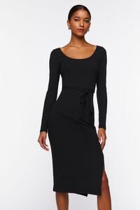 BLACK Tie-Waist Slit Midi Dress, image 4