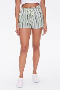 PISTACHIO/MULTI Striped Linen-Blend Shorts, image 2