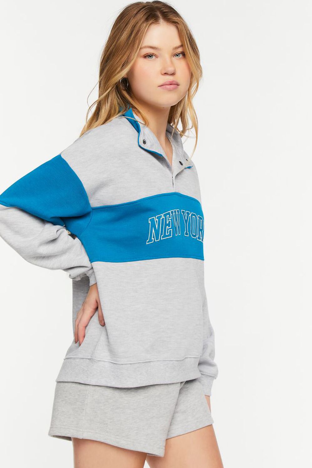 HEATHER GREY/BLUE New York Heathered Graphic Pullover, image 2