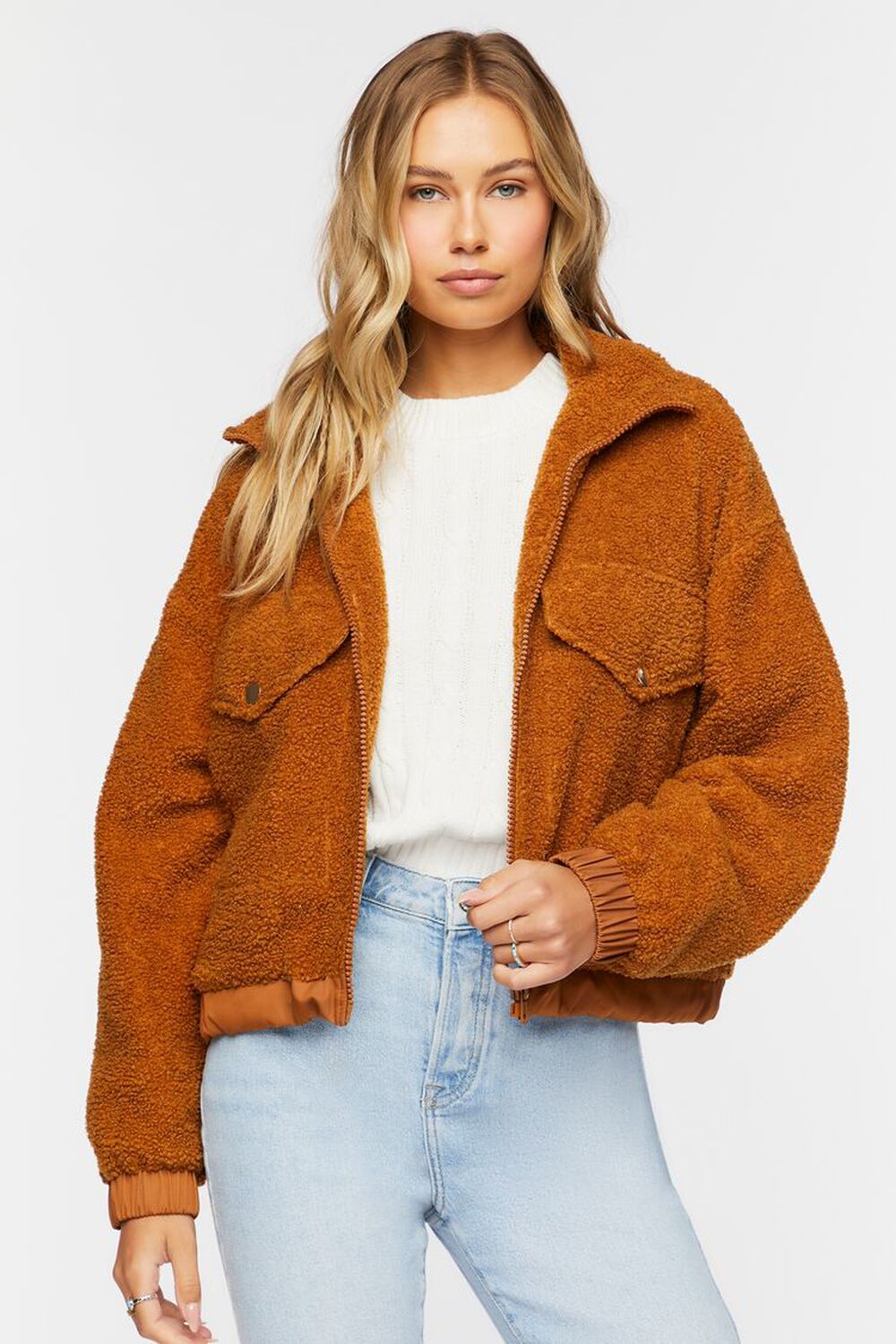 Faux Shearling Zip-Up Bomber Jacket