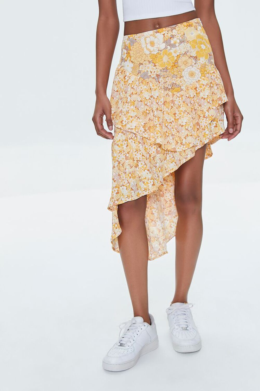 MUSTARD/MULTI Floral Print High-Low Skirt, image 2