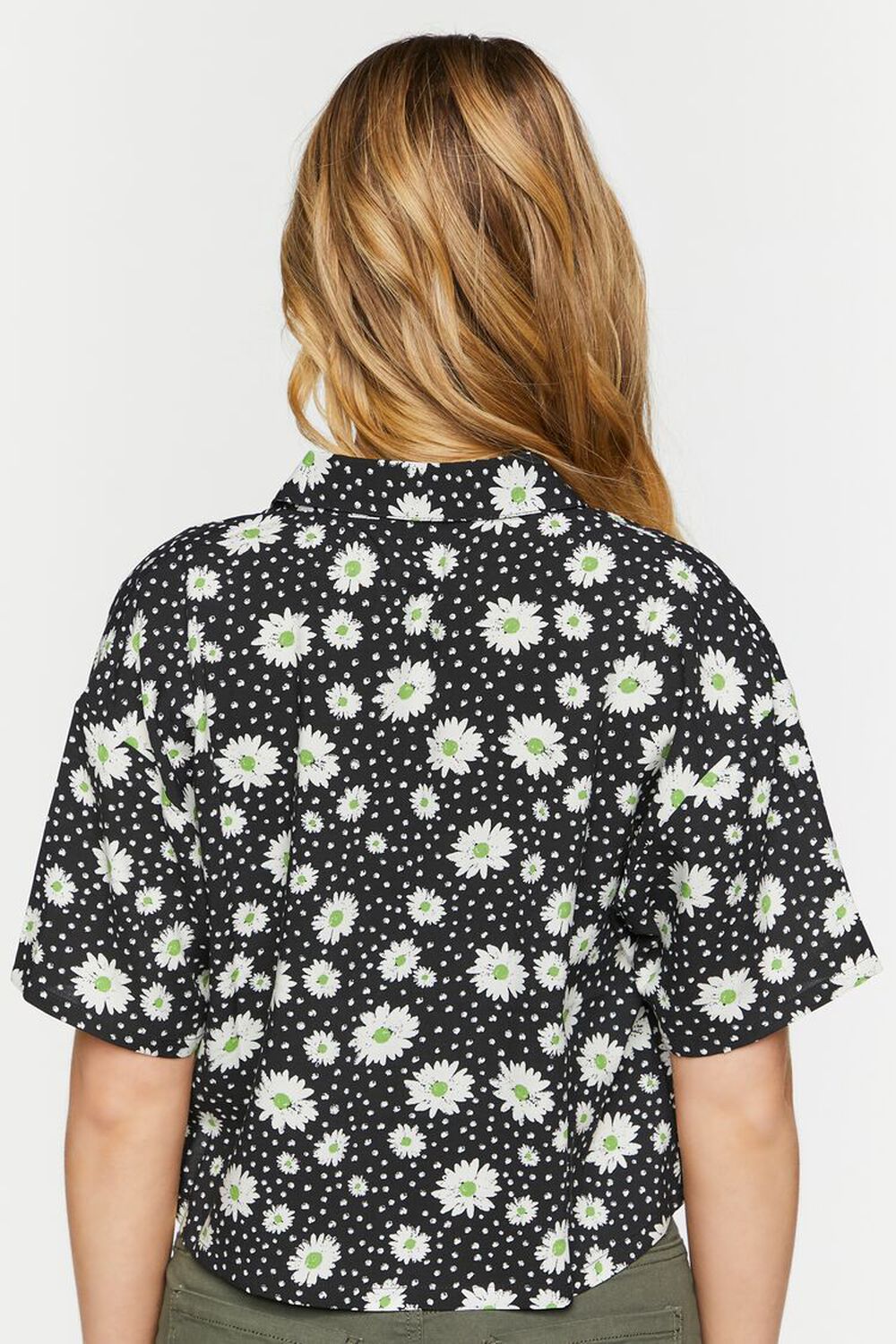 BLACK/MULTI Daisy Print Cropped Shirt, image 3