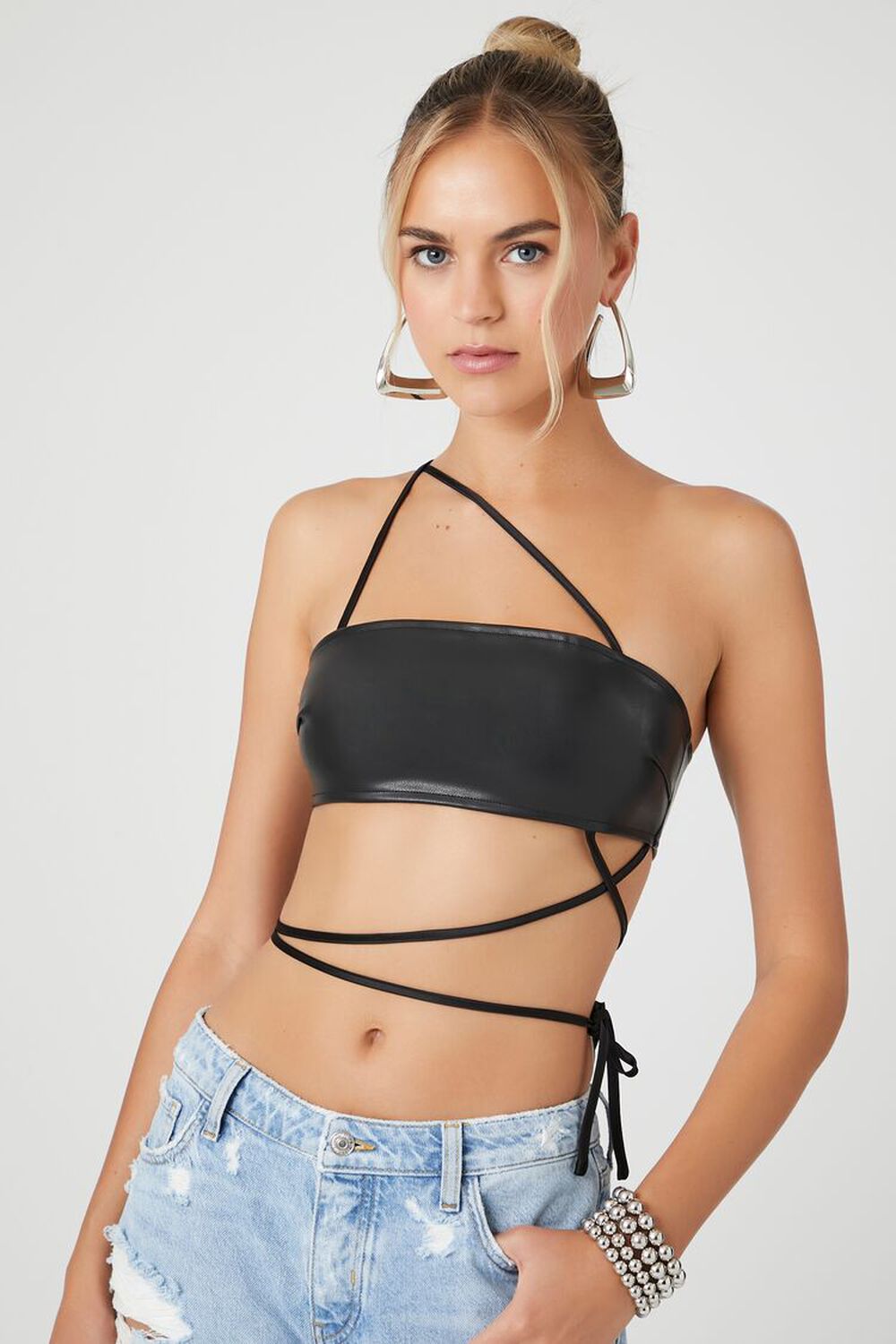 Faux Leather Strappy Crop