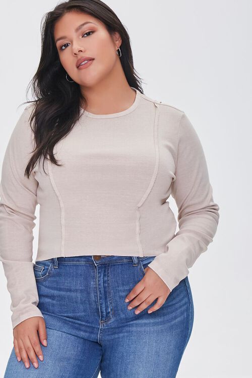 TAUPE Plus Size Seamed Crop Top, image 1