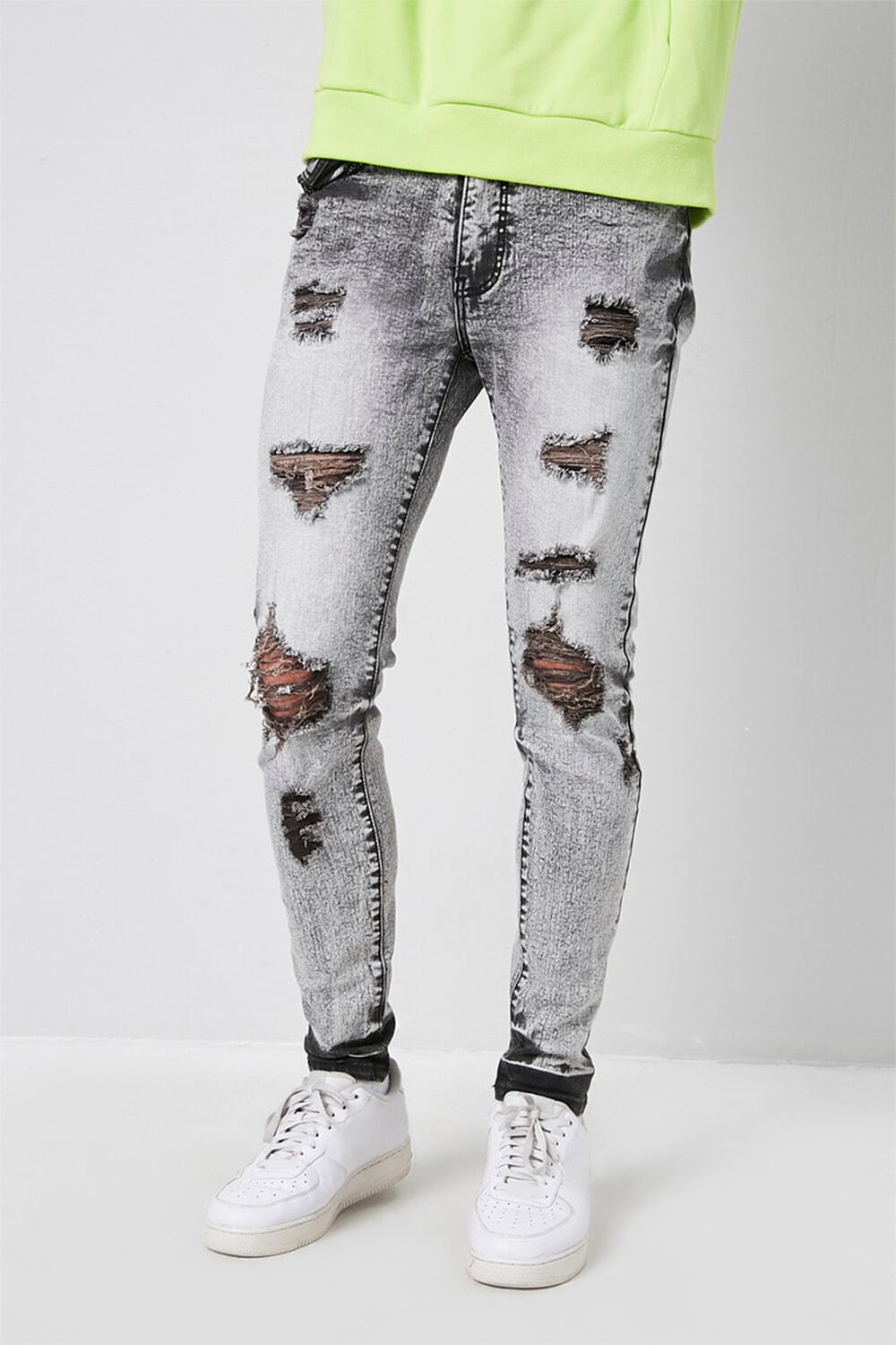 Distressed Bleach Washed Skinny Jeans, image 1