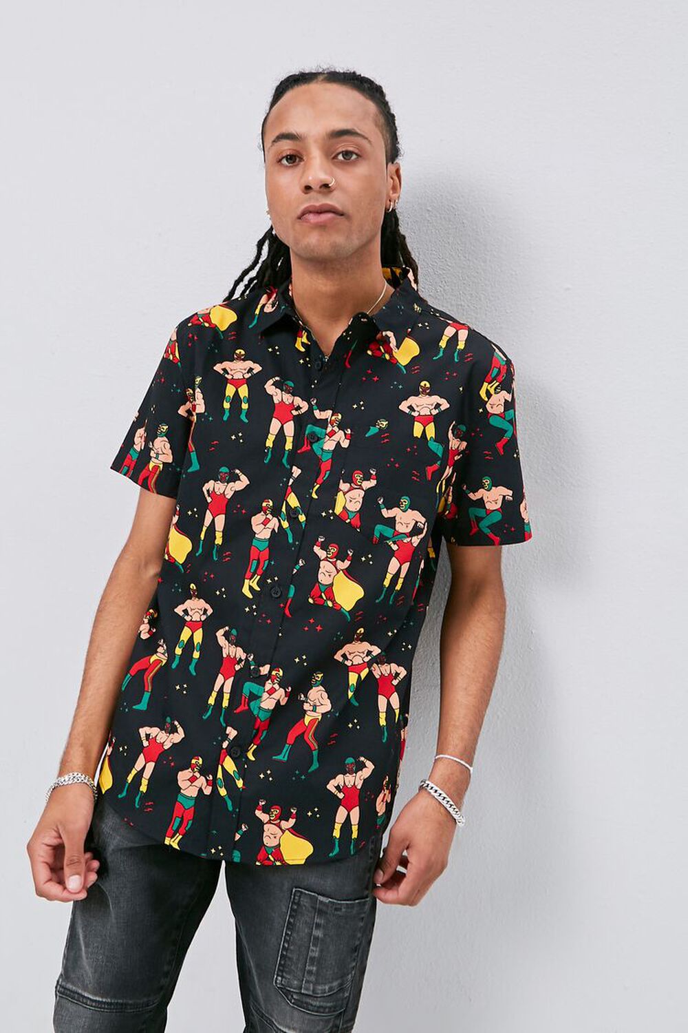 BLACK/MULTI Luchador Print Fitted Shirt, image 1
