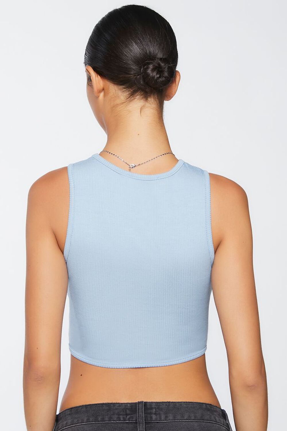 DUSTY BLUE Ribbed Cutout Crop Top, image 3