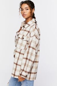 CREAM/BROWN Plaid Button-Up Shacket, image 3