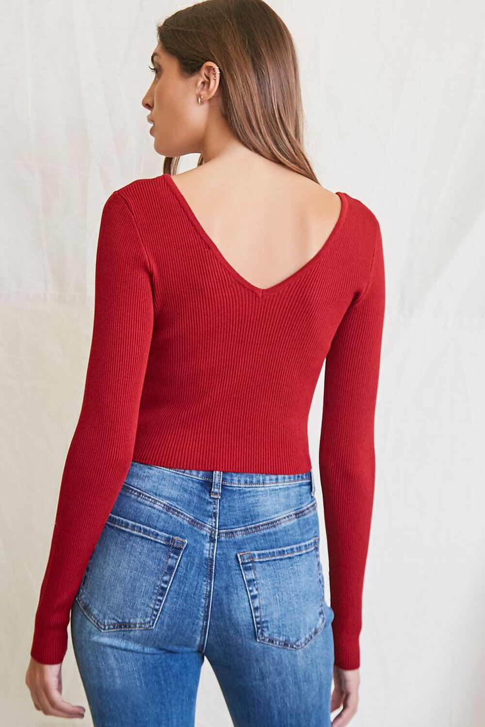 BURGUNDY Ribbed Cropped Sweater, image 3