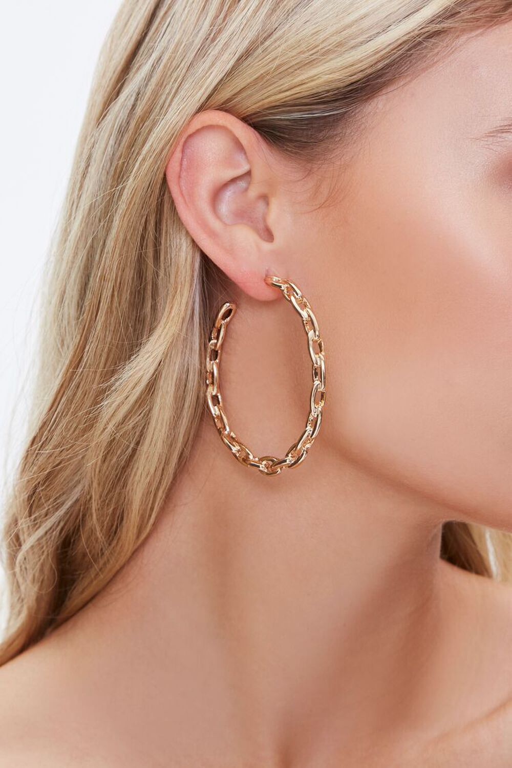 GOLD Anchor Chain Hoop Earrings, image 1