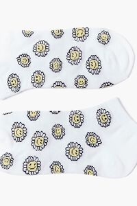 WHITE/MULTI Happy Face Floral Print Ankle Socks, image 3