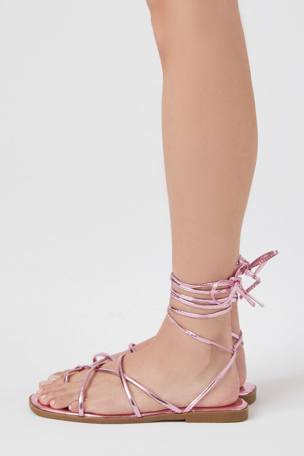 PINK Metallic Strappy Lace-Up Sandals, image 2