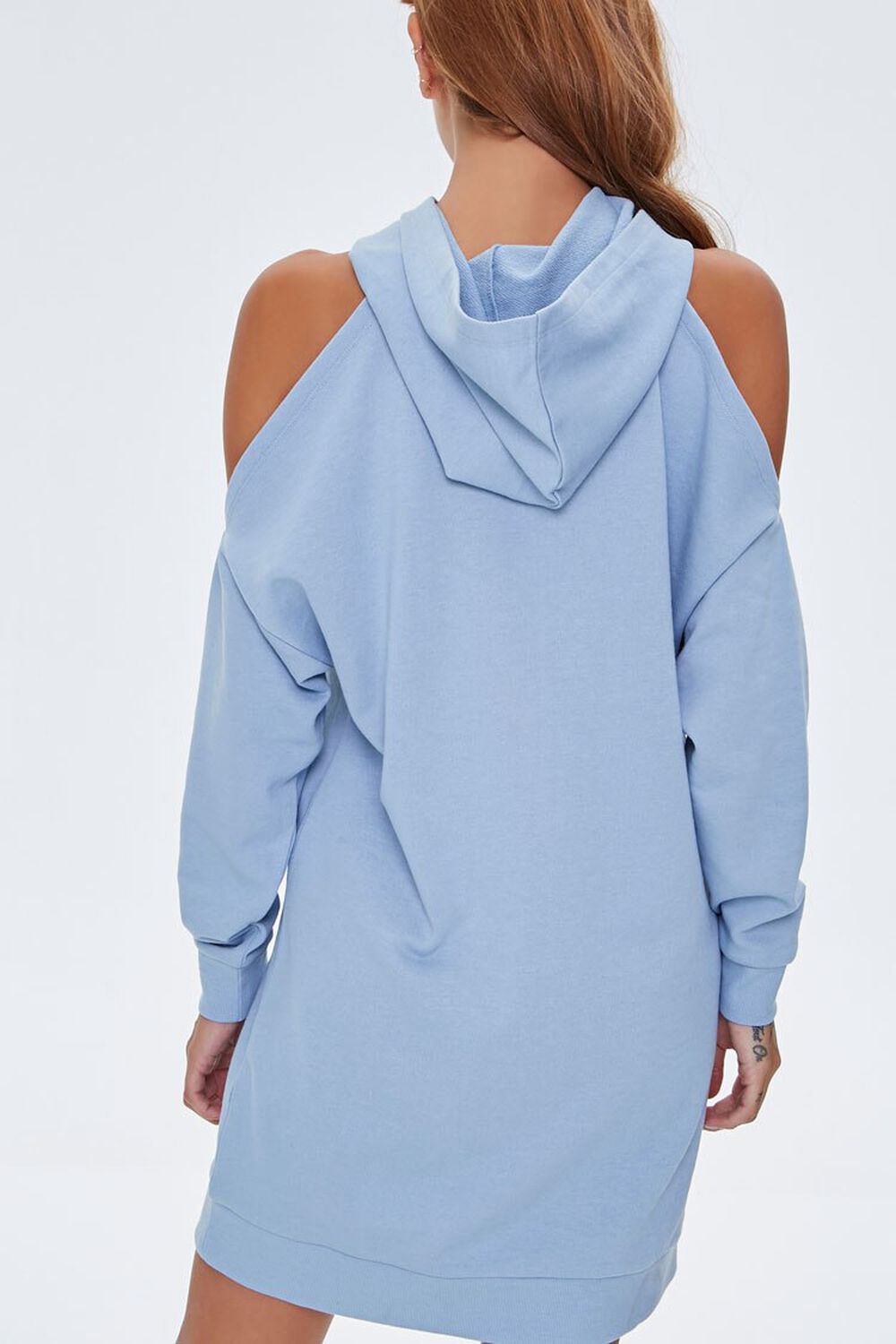 DUSTY BLUE Open-Shoulder Hoodie Dress, image 3