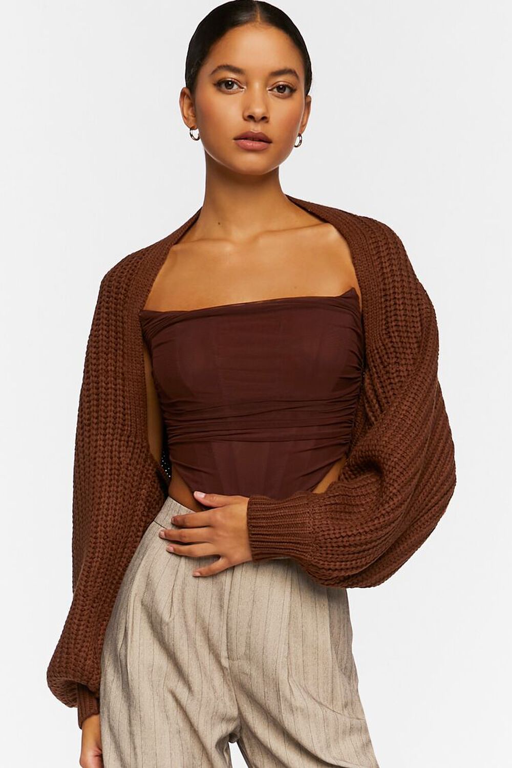 BROWN Batwing Open-Front Cardigan Sweater, image 1