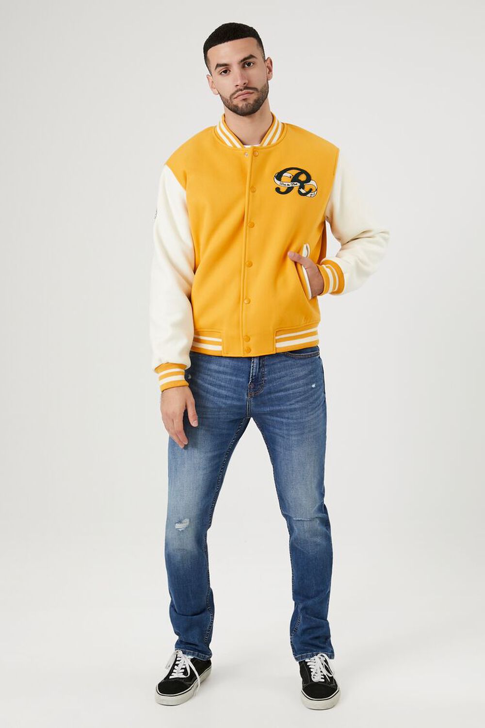 Mens Yellow and Black Varsity Letterman Jacket with Hood