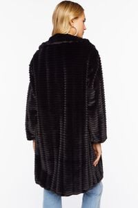 BLACK Ribbed Faux Fur Longline Coat, image 3