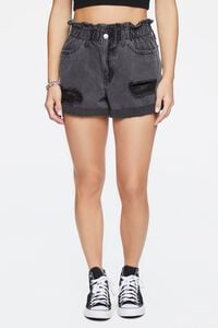 WASHED BLACK Paperbag High-Rise Denim Shorts, image 2