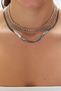 SILVER/CLEAR Rhinestone Layered Chain Necklace Set, image 1