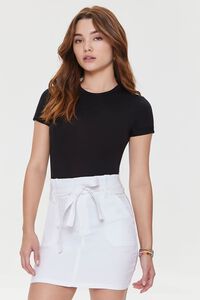 WHITE Belted Paperbag Mini Skirt, image 1