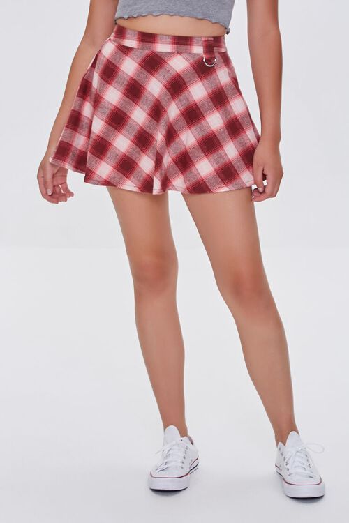 RED/CREAM Plaid A-Line Mini Skirt, image 2