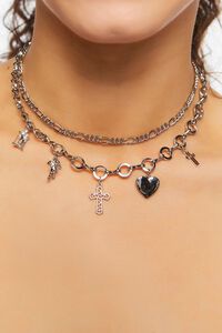 SILVER Cross Charm Choker Necklace Set, image 1