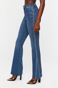 MEDIUM DENIM Rhinestone-Trim High-Rise Flare Jeans, image 3