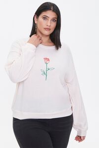 CREAM/MULTI Plus Size Embroidered Rose Top, image 1