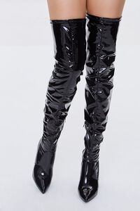 BLACK Faux Patent Leather Thigh-High Boots, image 4