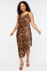BROWN/MULTI Plus Size Satin Leopard Print Dress, image 1