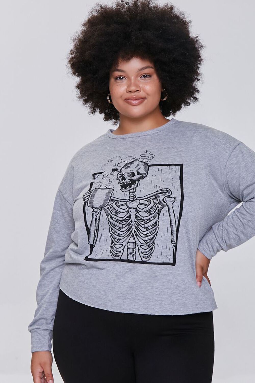 HEATHER GREY Plus Size Skeleton Graphic Sweatshirt, image 1