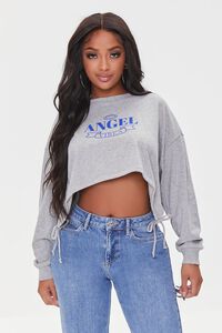 HEATHER GREY/BLUE Angel Graphic Self-Tie Cropped Tee, image 1
