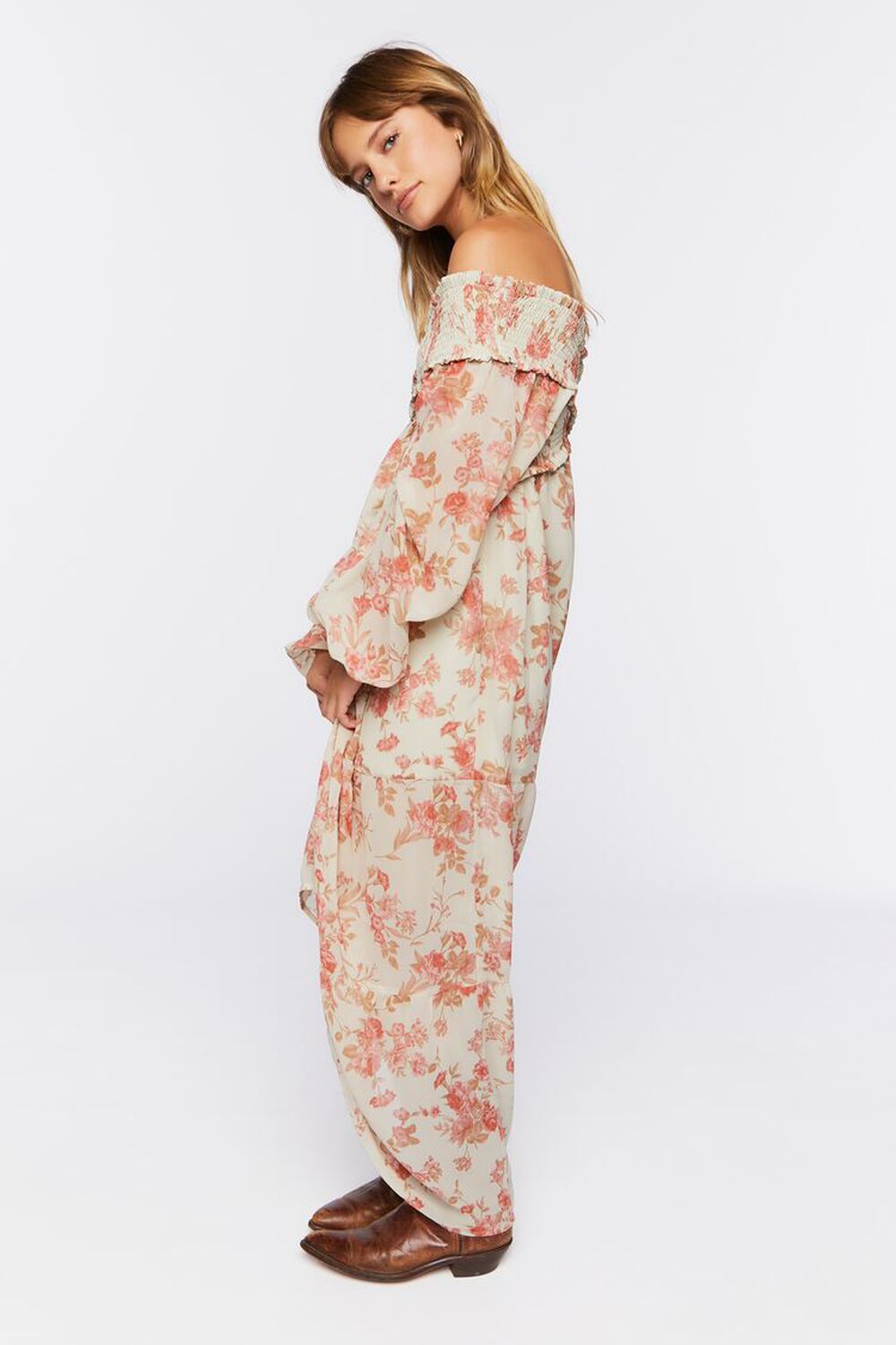 BEIGE/MULTI Floral Off-the-Shoulder Maxi Dress, image 2