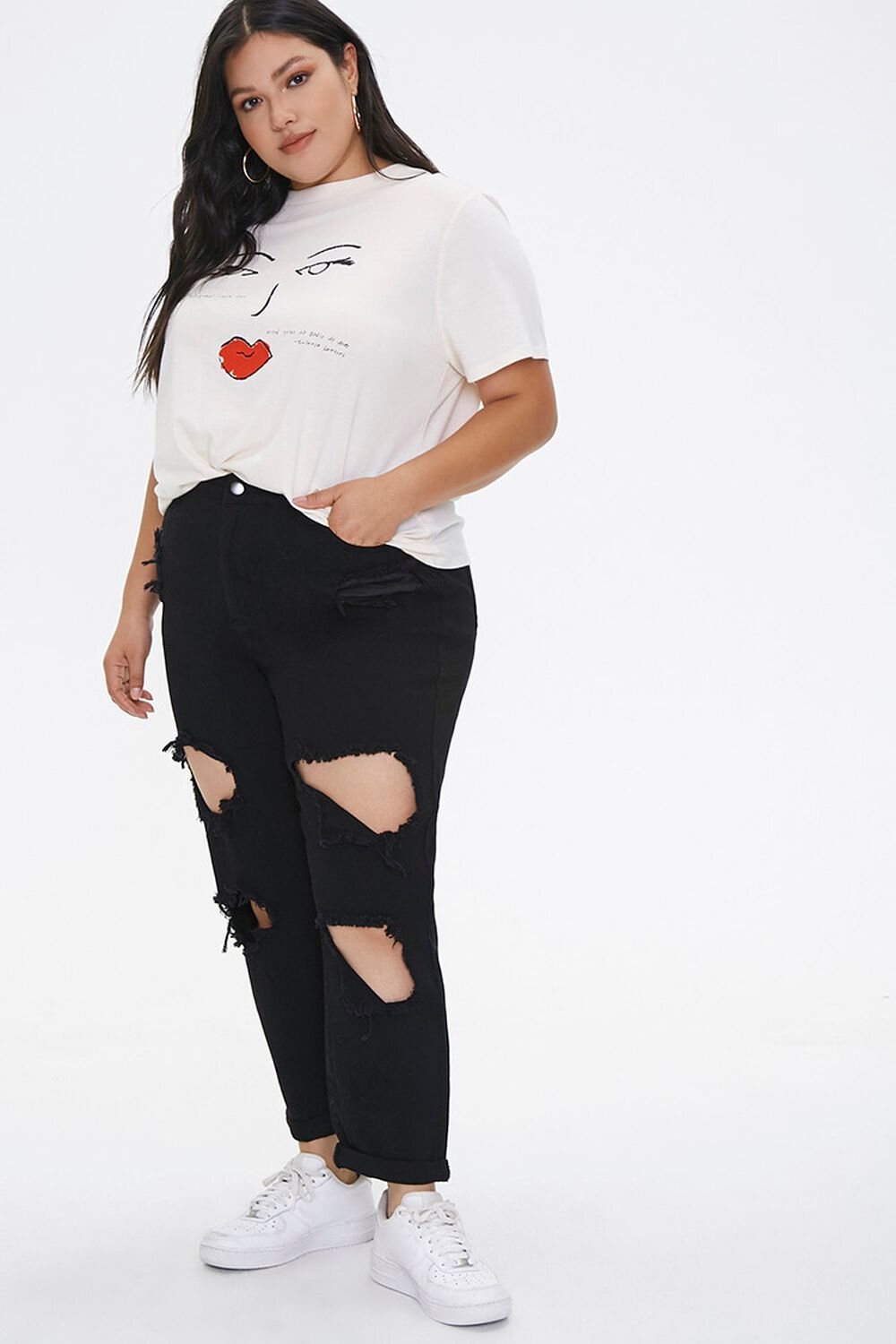 Plus Size Distressed Mom Jeans, image 1
