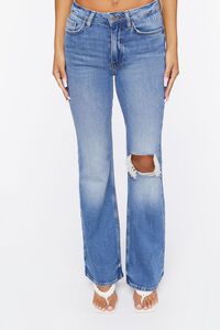 MEDIUM DENIM Hemp 10% Distressed Flare Jeans, image 2