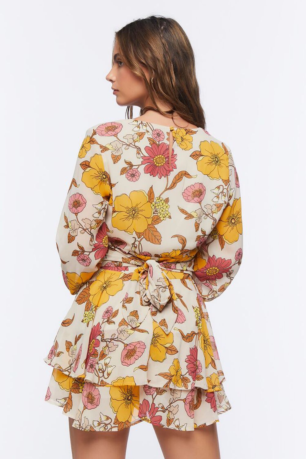 TAUPE/MULTI Floral Print Chiffon Mini Dress, image 3