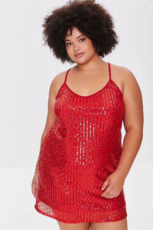RED Plus Size Sequin Cami Dress, image 1