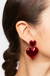 RED Tiered Heart Drop Earrings, image 1
