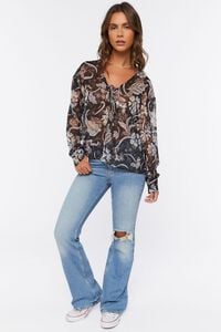 BLACK/IVORY Chiffon Floral Print Lace-Up Top, image 4