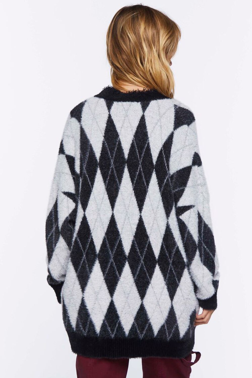 BLACK/MULTI Fuzzy Argyle Cardigan Sweater, image 3