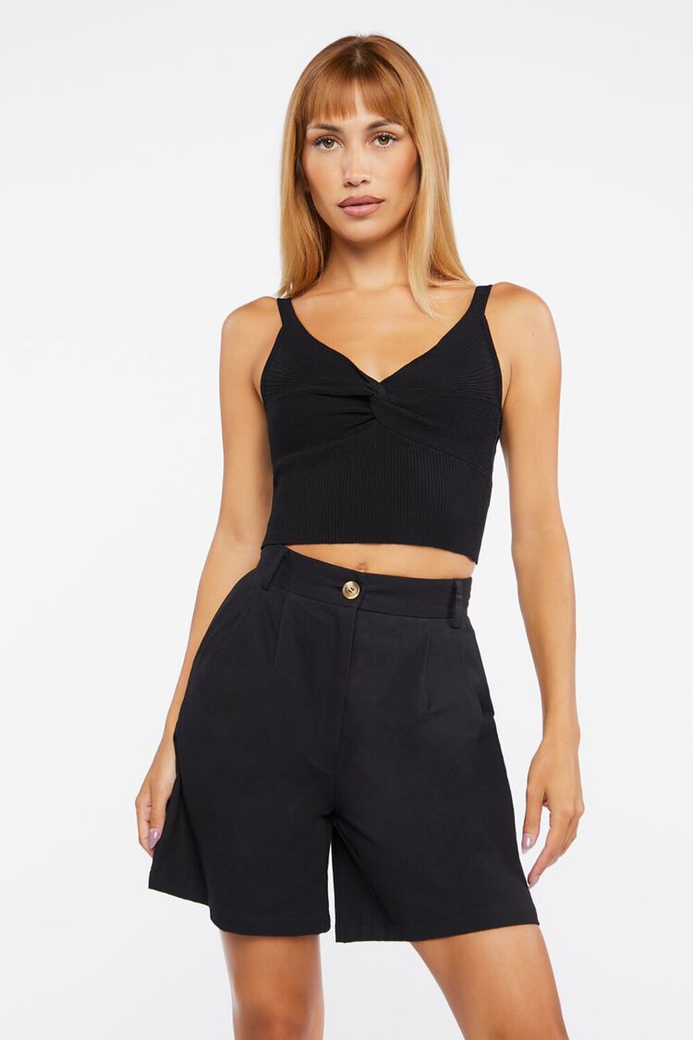 BLACK Twisted Sweater-Knit Crop Top, image 1