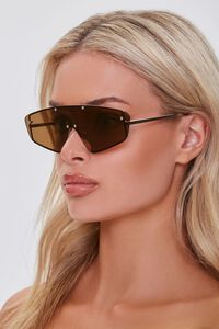 GOLD/GOLD Mirrored Shield Sunglasses, image 2