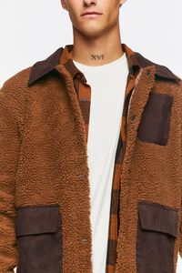 BROWN Faux Shearling Snap-Button Jacket, image 5
