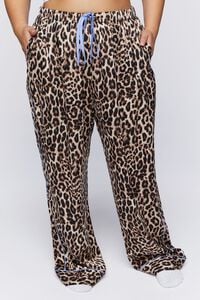 TAN/MULTI Plus Size Satin Leopard Pajama Pants, image 2