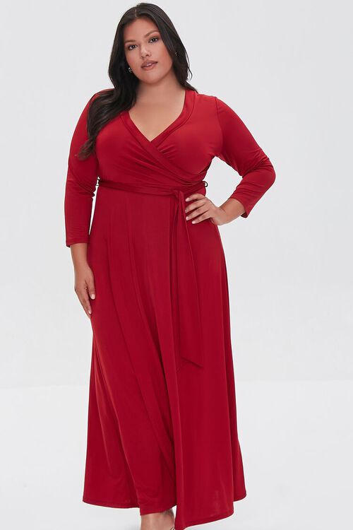 RED Plus Size Belted Maxi Dress, image 5