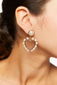 GOLD Faux Pearl Cutout Heart Drop Earrings, image 2