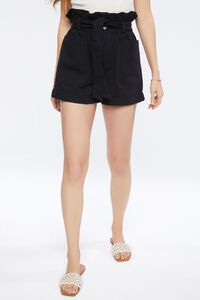 BLACK Belted Paperbag Twill Shorts, image 2