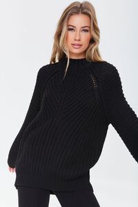 BLACK Ribbed Mock Neck Sweater, image 2