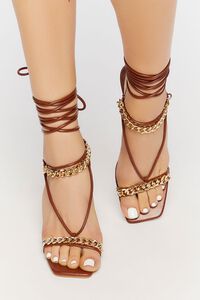 BROWN Faux Leather Strappy Chain Heels, image 4
