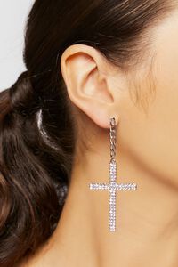 CLEAR/SILVER Rhinestone Cross Pendant Drop Earrings, image 2